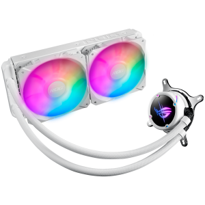 ASUS ROG Strix LC II 240 ARGB White Edition vodno hlajenje za procesor z Aura Sync in dvojnimi ROG 120 mm naslovljivimi RGB ventilatorji.