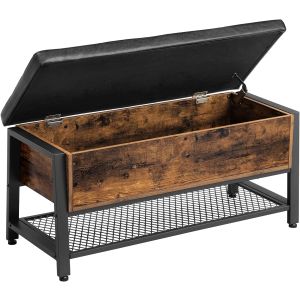 VASAGLE industrijska klop za shranjevanje rjava + črna.