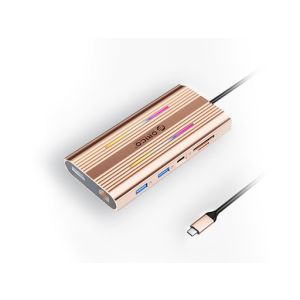 Priključna postaja USB-C 12 v 1, RGB, USB-C 3.1, 3x USB-A, USB-C PD100W, 2x HDMI 4K@60Hz, DP 4K@60Hz, SD+TF, RJ45, AUX, Aluminij, roza, ORICO XDR-X3