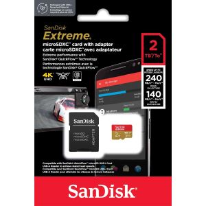 SanDisk 2TB Extreme microSDXC UHS-I z adapterjem do 240MB/s, C10, U3, V30, 4K, 5K, A2, Micro SD kartica