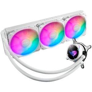 ASUS ROG Strix LC II 360 ARGB White Edition vodno hlajenje za procesor z Aura Sync in tremi ROG 120 mm naslovljivimi RGB ventilatorji.